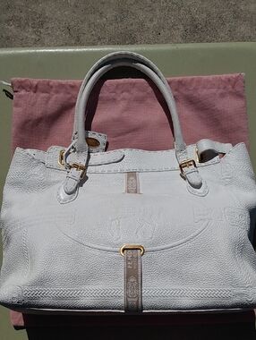 Fendi White Leather Tote with Gold-Tone Buckle Accents SELLERIA VILLA BORGHESE